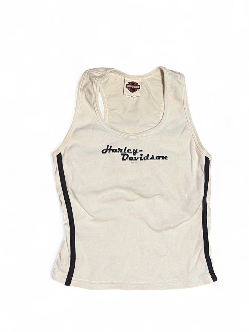 Harley Davidson White & Blue Stripe Tank Top